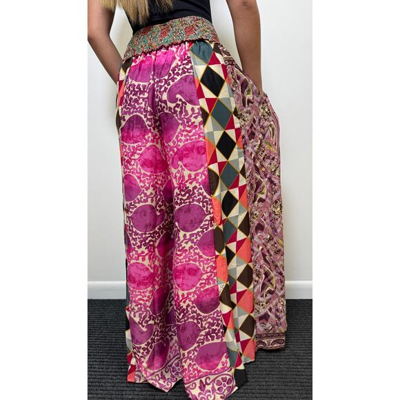 Mixed-print wide-leg trousers- One Size 100% Silk - Picture 4 of 5